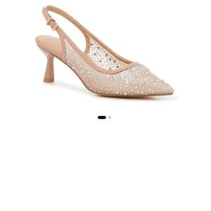 Chinese Laundry Minna mesh nude rhinestone slingback heals size 6.5